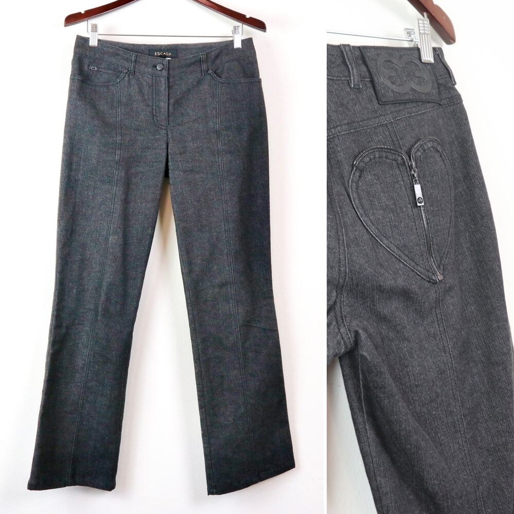 Escada Size US 8 | DE 38 Straight Leg Jeans Heart Zipper Pocket Black